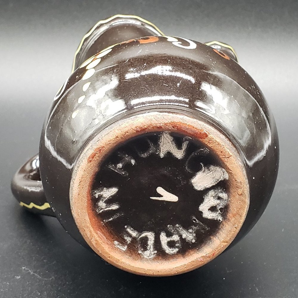 HUNGARIAN Redware Hand Painted Brown Floral Beige Green Glazed Handled Pitcher - Picture 3 of 11